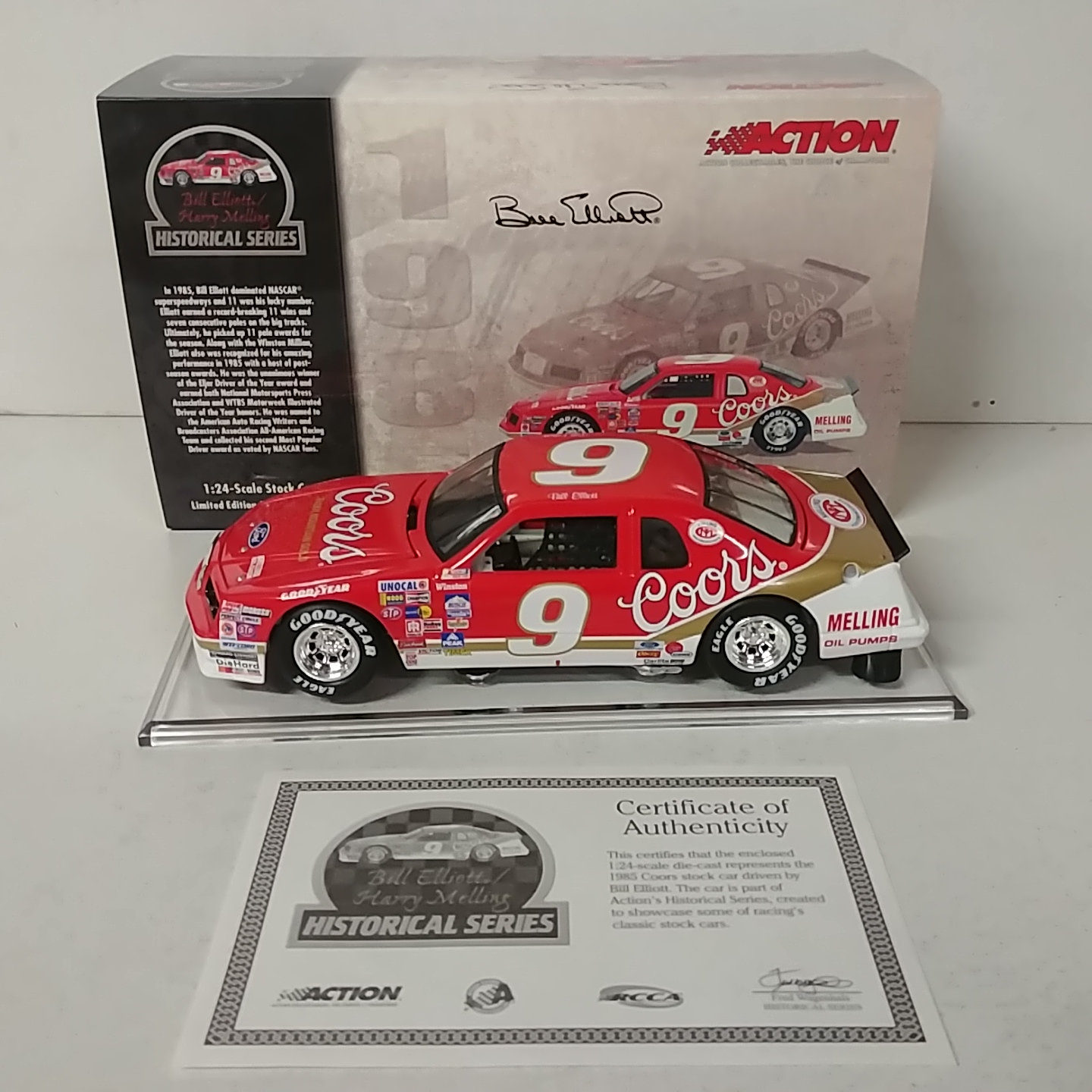 1985 Bill Elliott 1/24th Coors c/w car on clear base