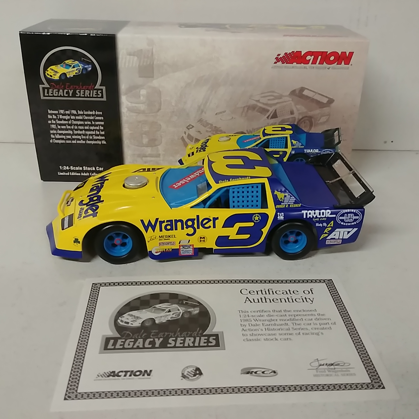 1985 Dale Earnhardt 1/24th Wrangler Camaro dirt late model c/w car