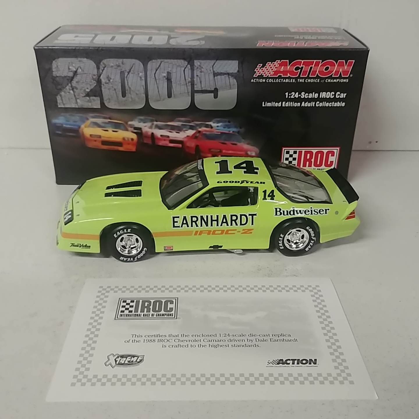 1988 Dale Earnhardt 1/24th IROC #14 Lime Green Camaro c/w car