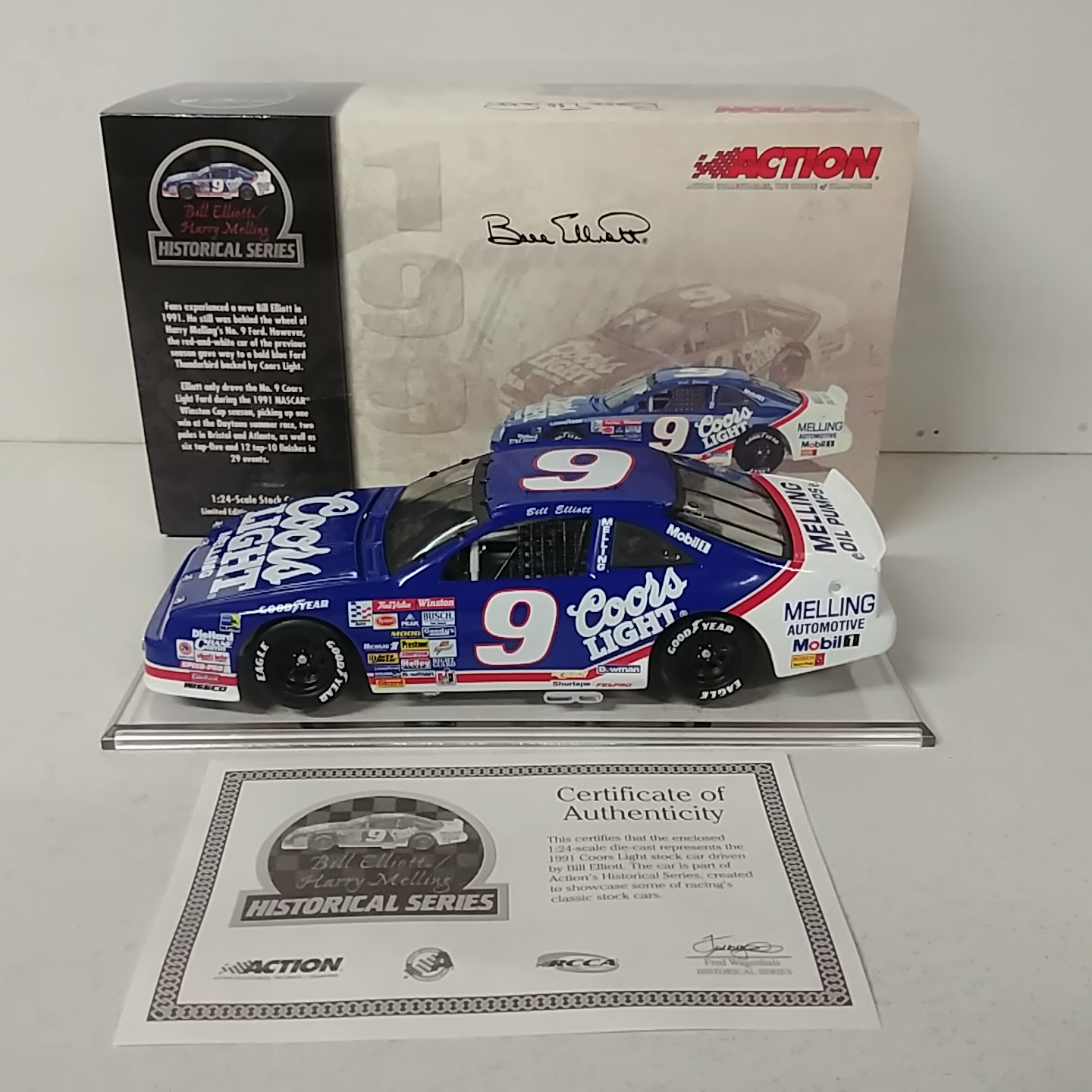 1991 Bill Elliott 1/24th Coors Light Thunderbird on clear base