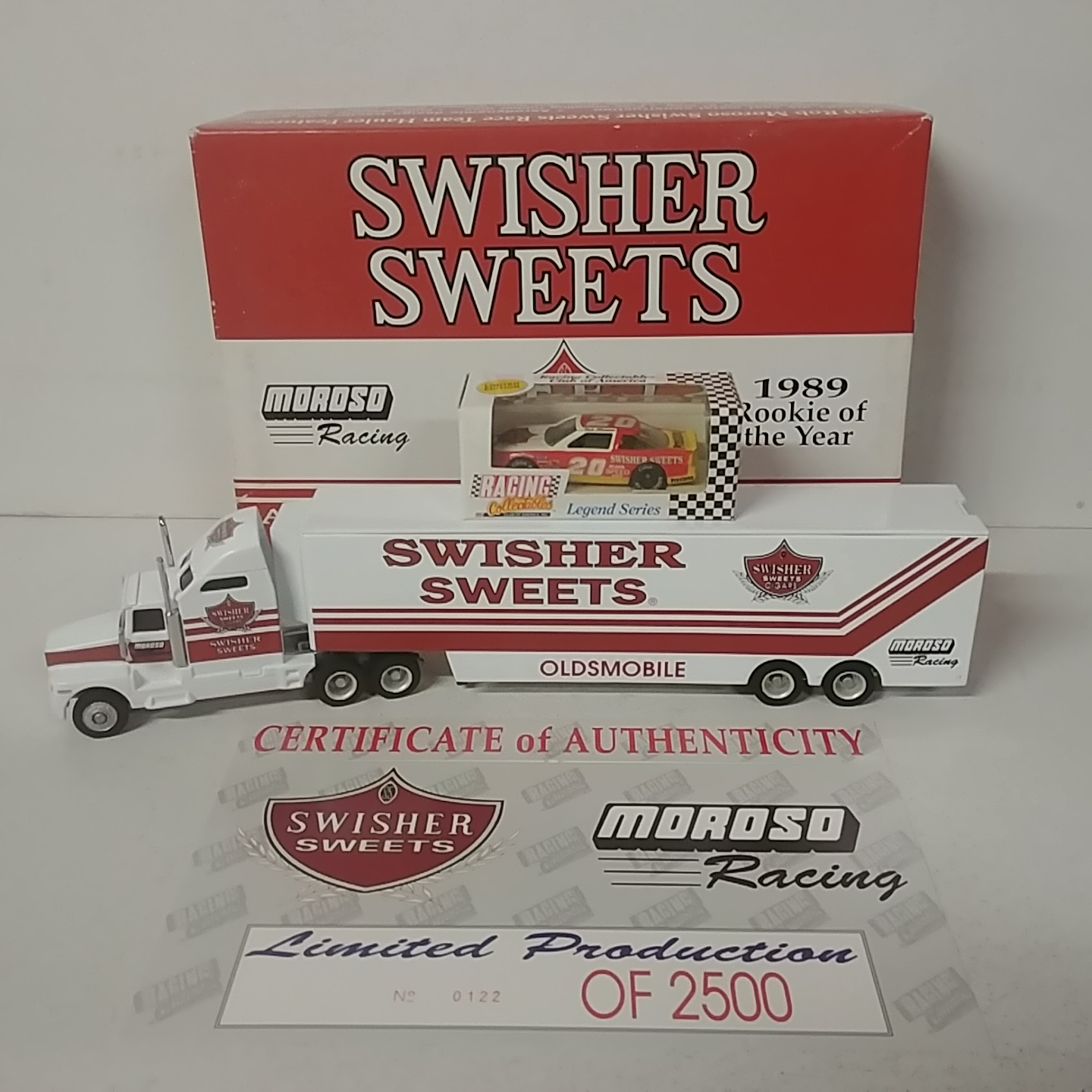 1990 Rob Moroso 1/64th Swisher Sweets hauler with Oldsmobile