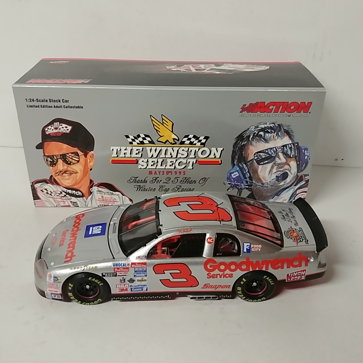 1995 Dale Earnhardt 1/24th GM Goodwrench "Silver Select" clear window bank