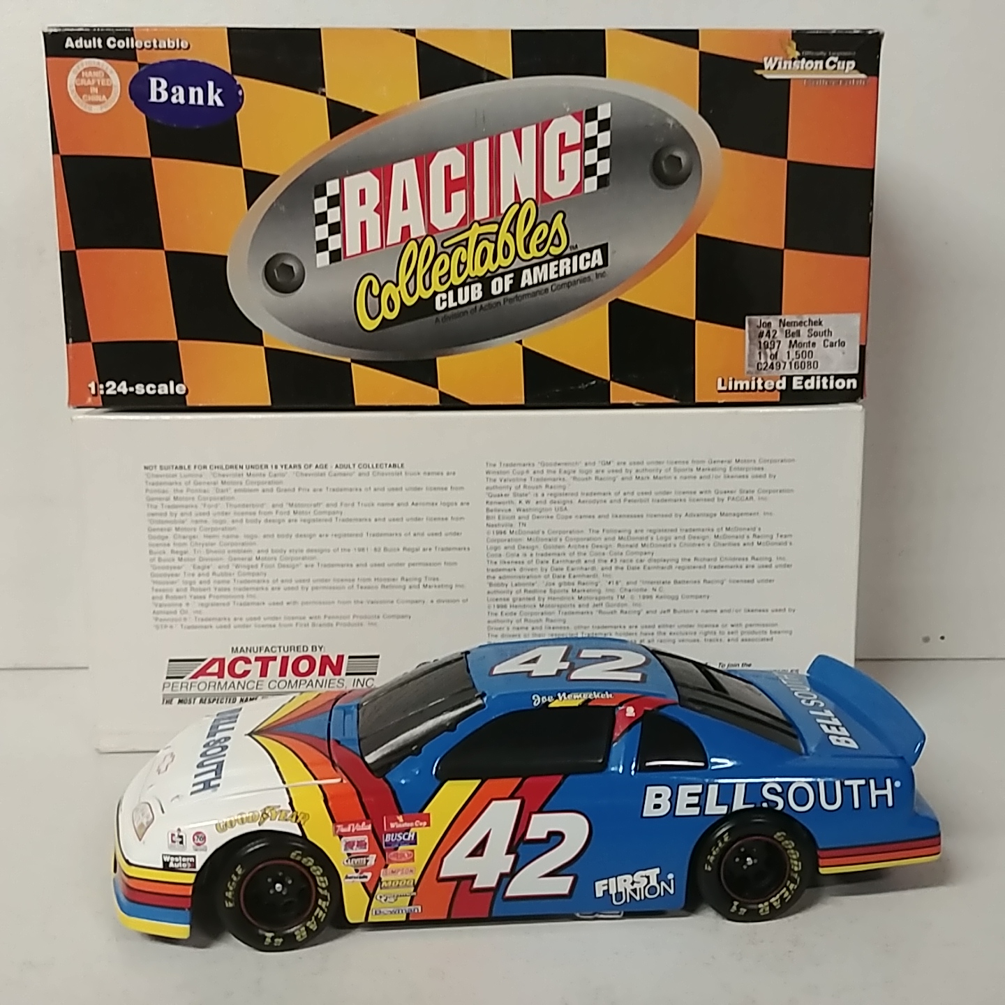 1997 Joe Nemechek 1/24th Bell South b/w bank Monte Carlo