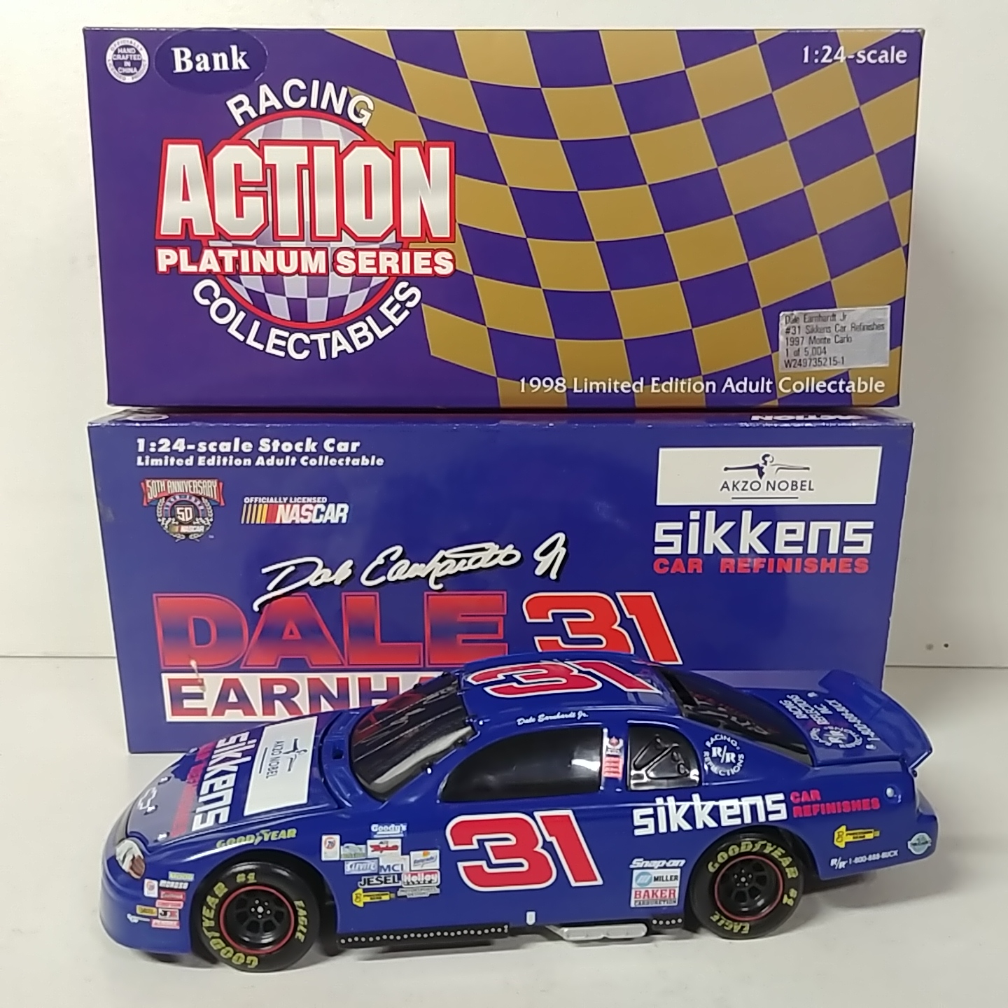 1997 Dale Earnhardt Jr 1/24th Blue Sikkens Car Refinishes b/w bank Monte Carlo
