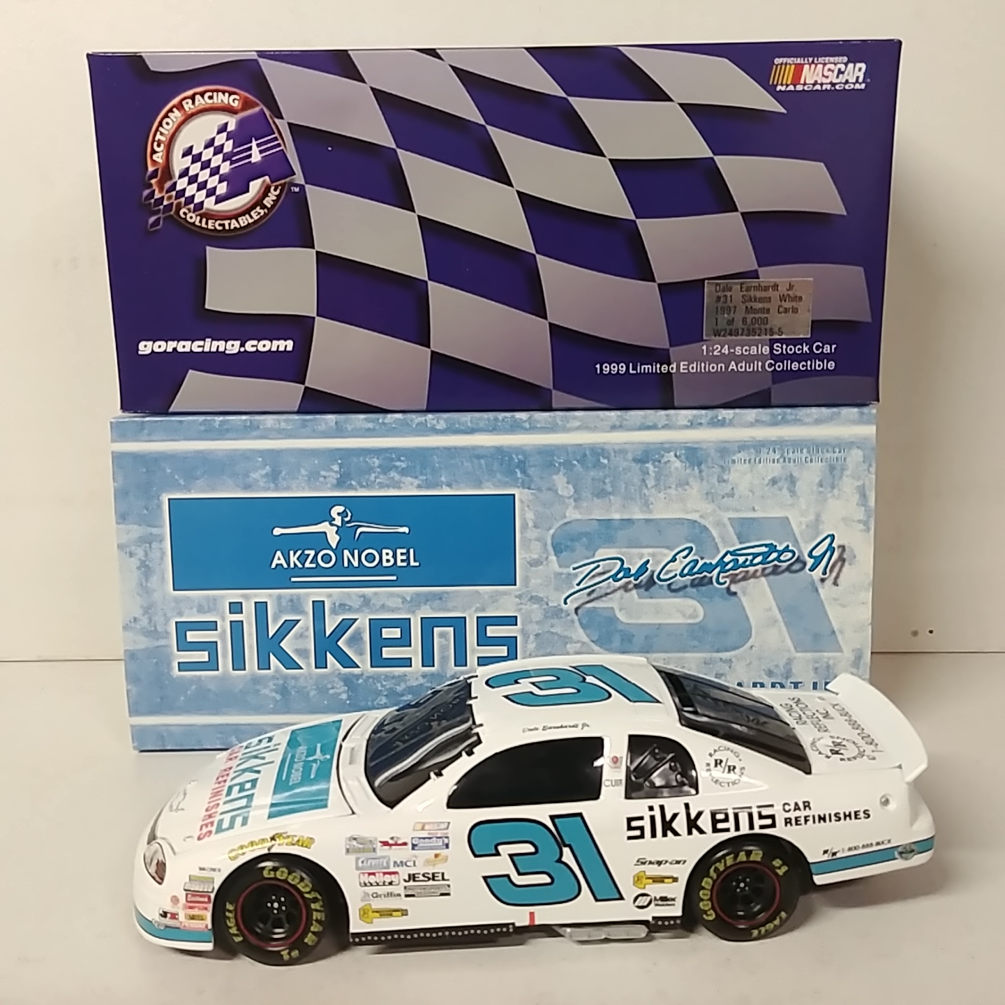 1997 Dale Earnhardt Jr 1/24th Sikkens "White" b/w bank Monte Carlo