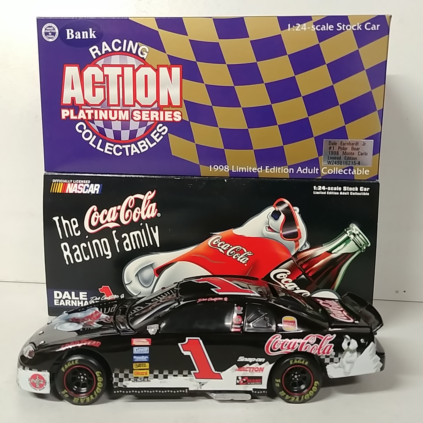 1998 Dale Earnhardt Jr 1/24th Coca Cola "Polar Bears" b/w bank Monte Carlo