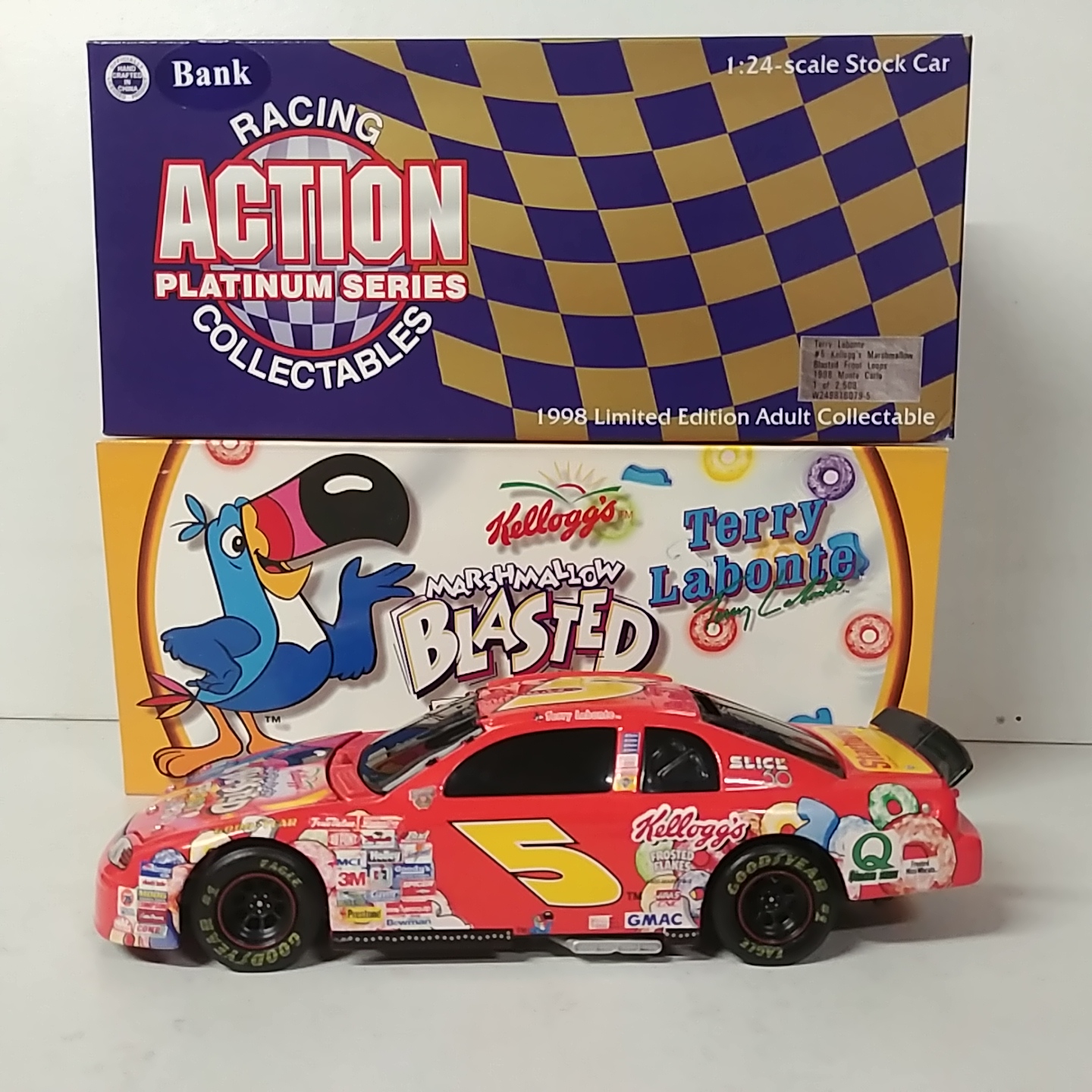 1998 Terry Labonte 1/24th Kelloggs  "Marshmallow Blasted Fruit Loops" b/w bank Monte Carlo