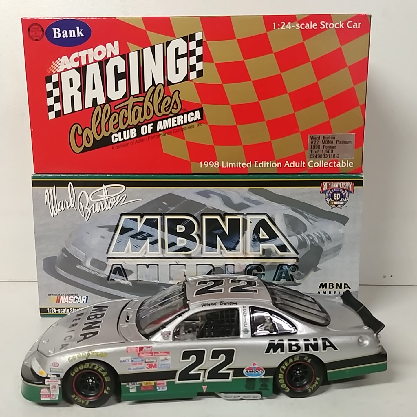 1998 Ward Burton 1/24th MBNA Platinum c/w bank