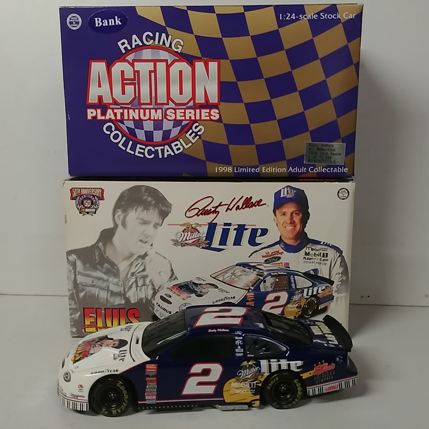 1998 Rusty Wallace 1/24th Miller Lite "Elvis" b/w bank Taurus