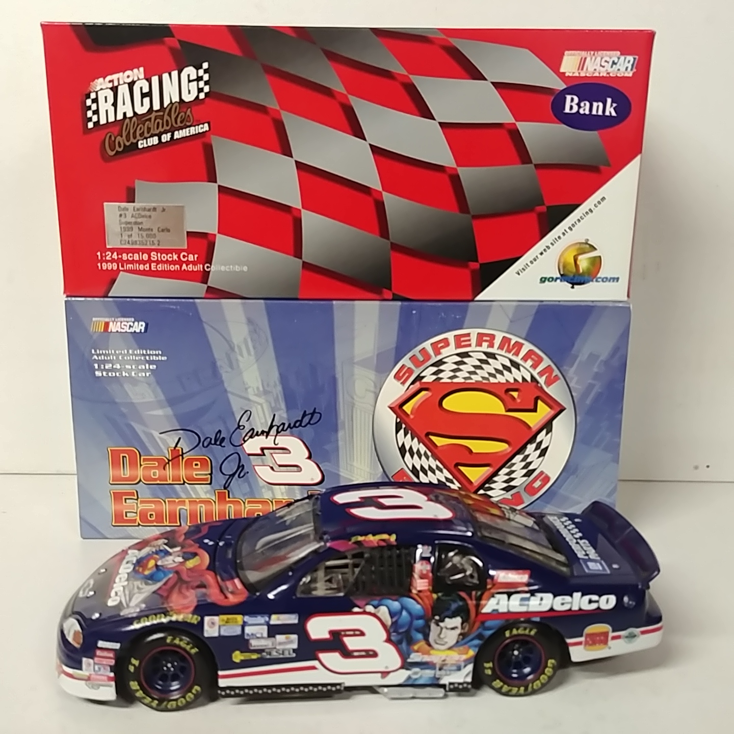 1999 Dale Earnhardt Jr 1/24th AC Delco "Superman""Busch Series" c/w bank Monte Carlo