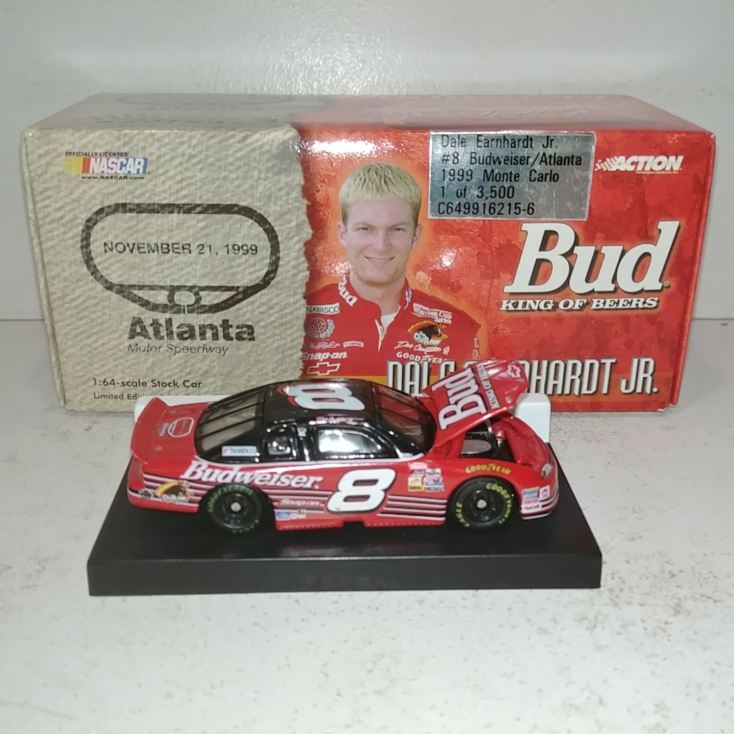 1999 Dale Earnhardt Jr 1/64th Budweiser "Atlanta" RCCA hood open Monte Carlo