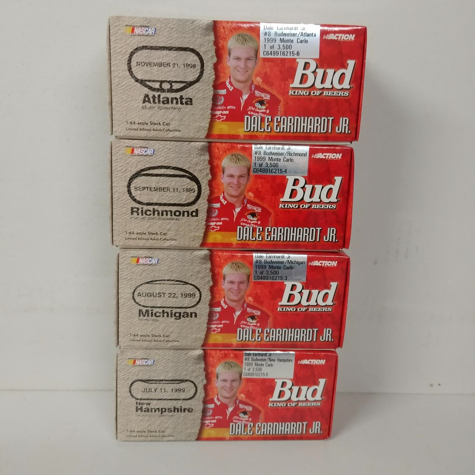 1999 Dale Earnhardt Jr 1/64th Budweiser "Track Set" RCCA hood open four car set