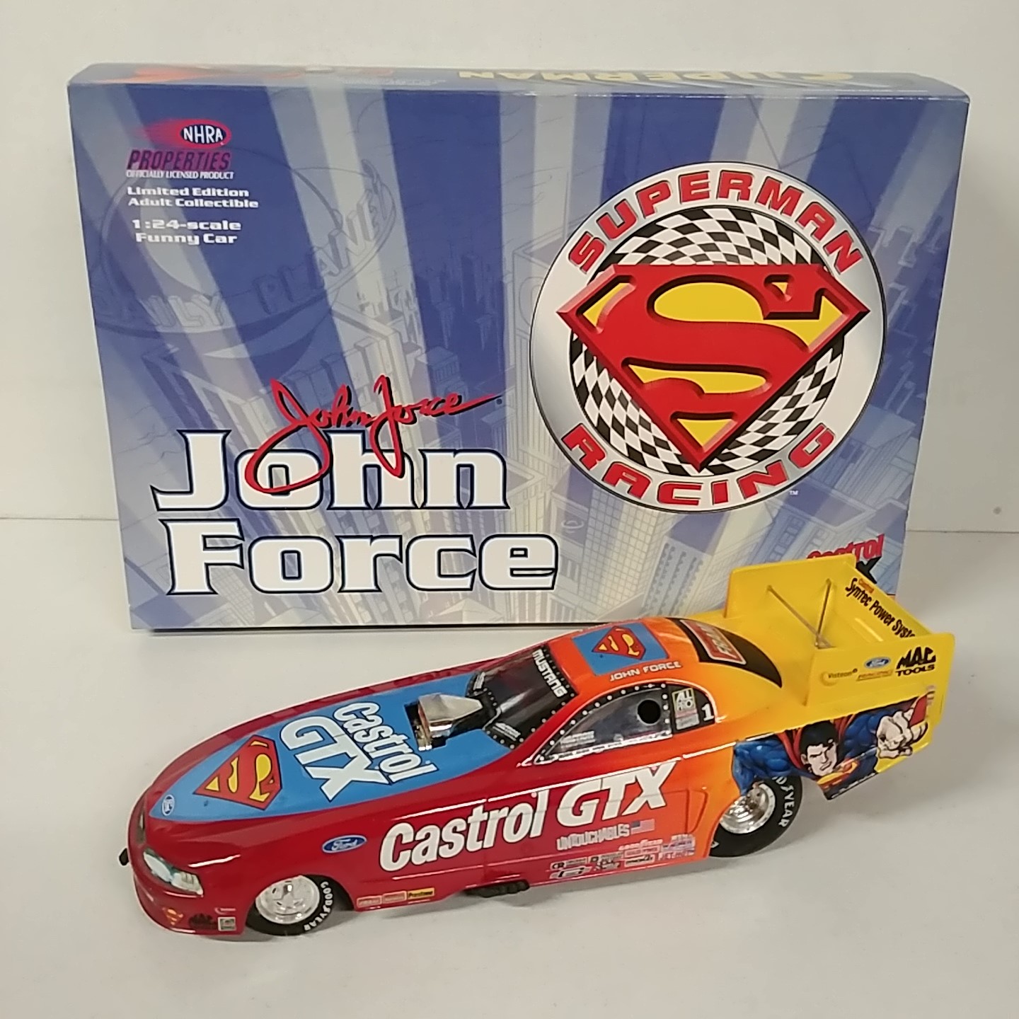 1999 John Force 1/24th Castrol GTX "Superman" funny car