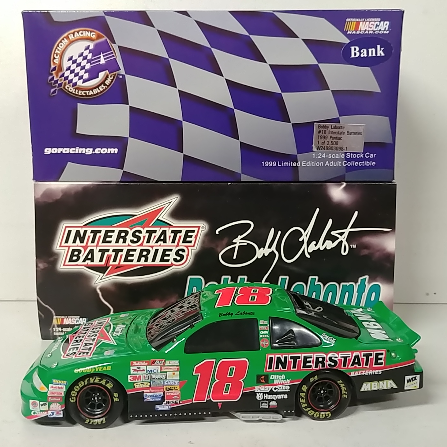 1999 Bobby Labonte 1/24th Interstate Batteries b/w bank Pontiac