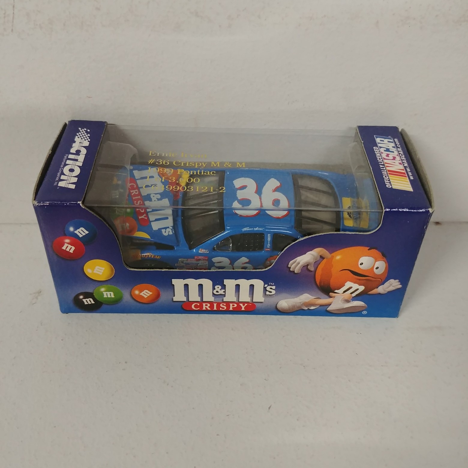 1999 Ernie Irvan 1/64th M&M's "Blue Crispy" RCCA hood open Pontiac