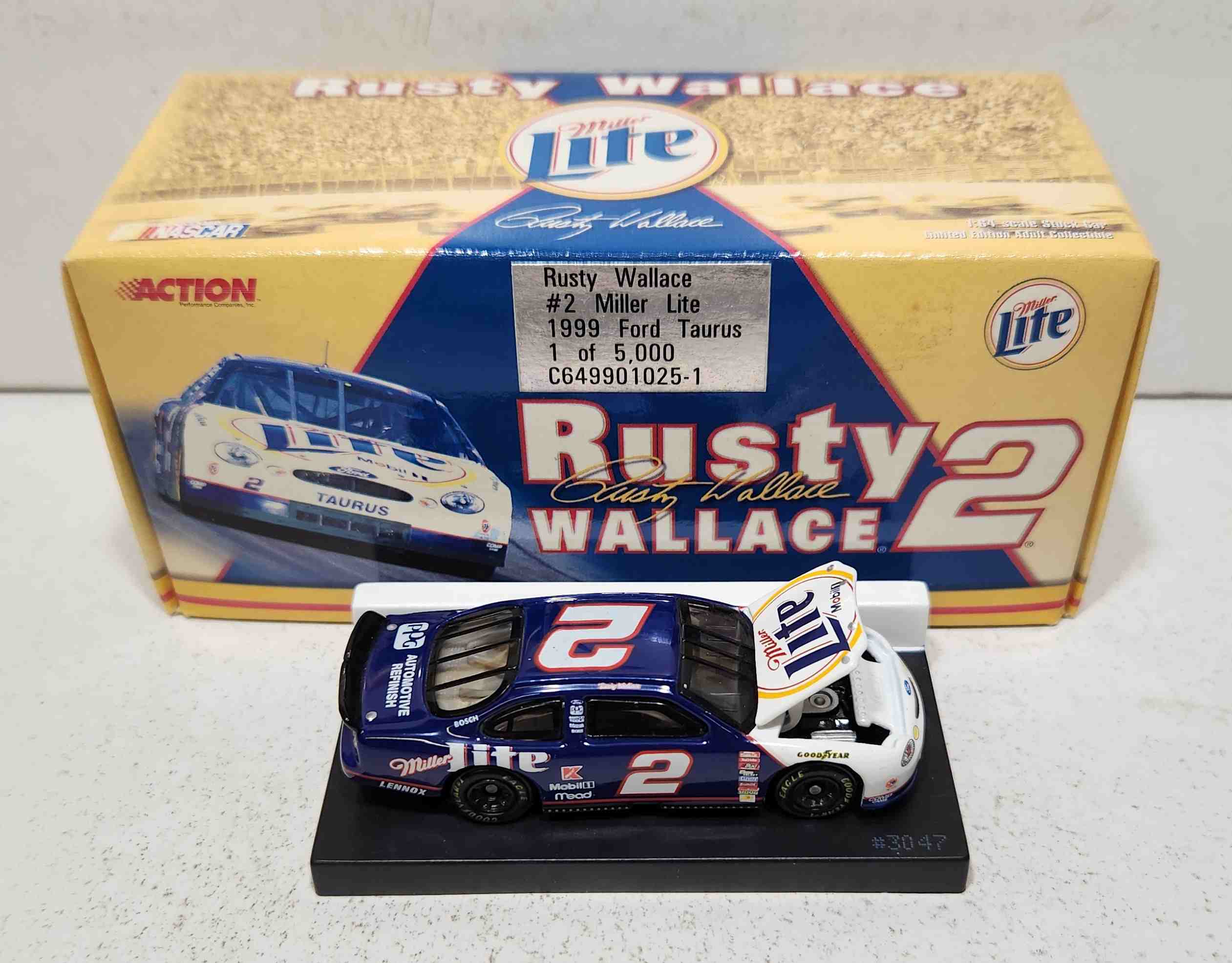 1999 Rusty Wallace 1/64th Miller Lite RCCA hood open Taurus