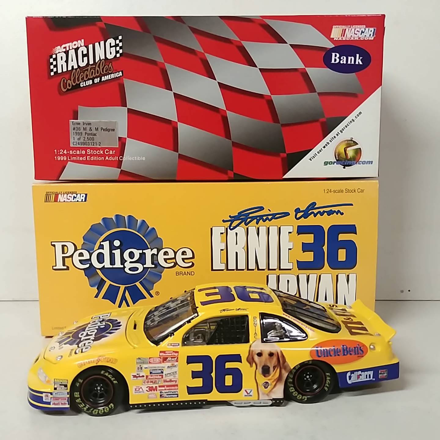 1999 Ernie Irvan 1/24th Pedigree c/w bank Pontiac
