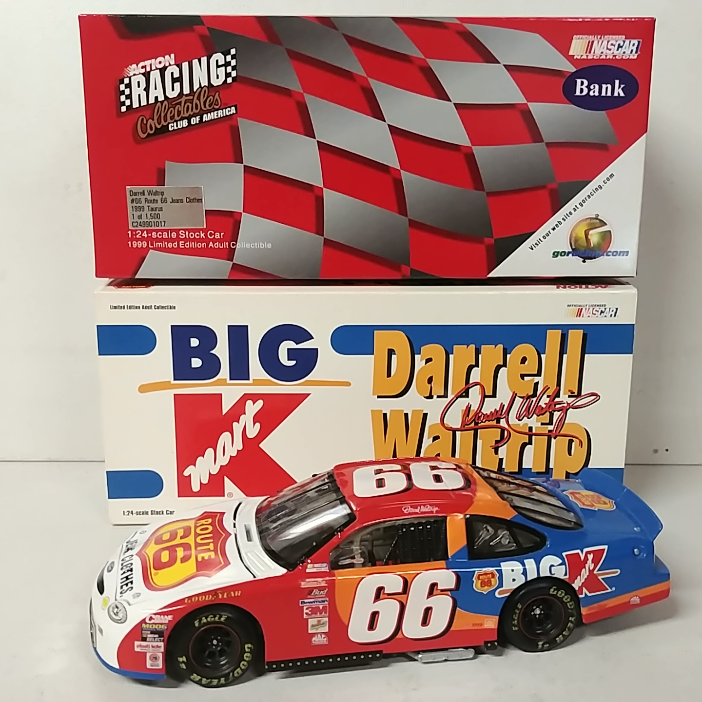 1999 Darrell Waltrip 1/24th Big Kmart "Rt 66 Jeans" c/w bank car