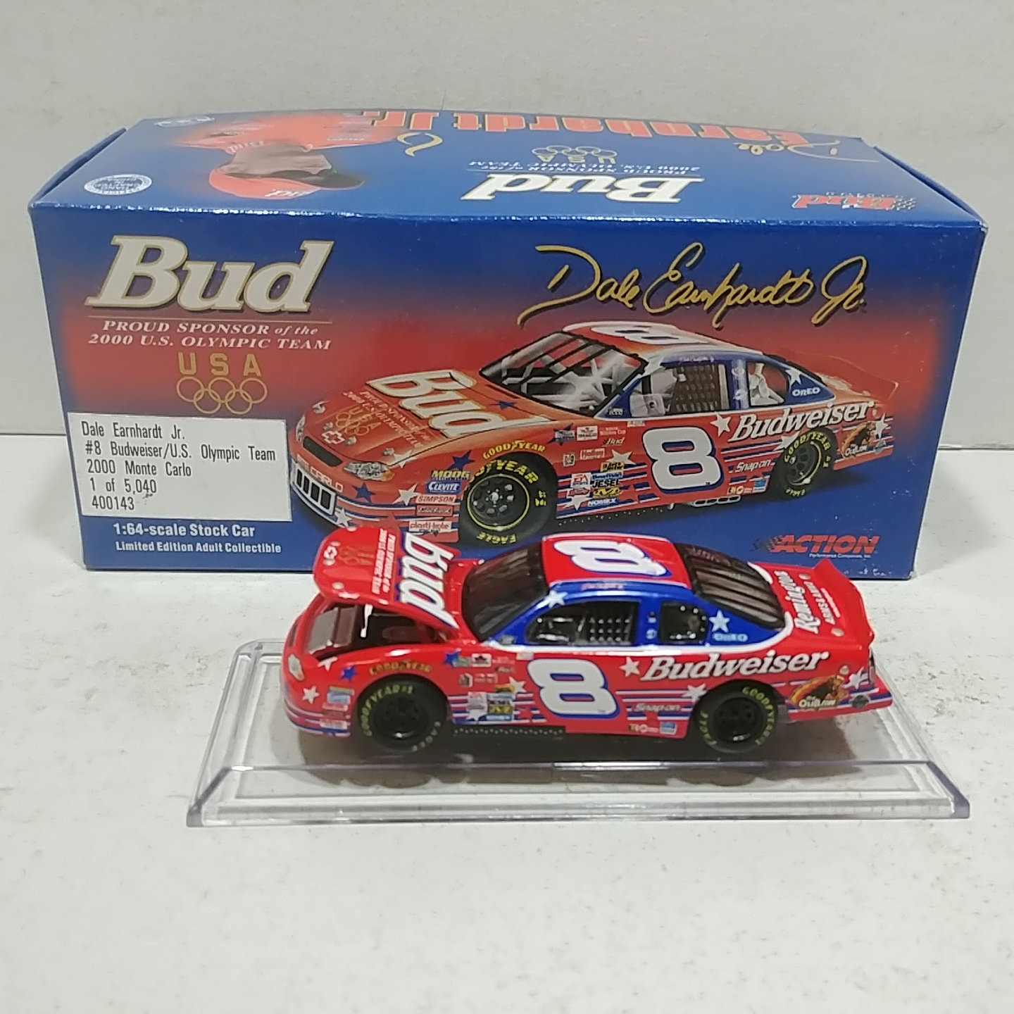 2000 Dale Earnhardt Jr 1/64th Budweiser "Olympic" RCCA hood open Monte Carlo