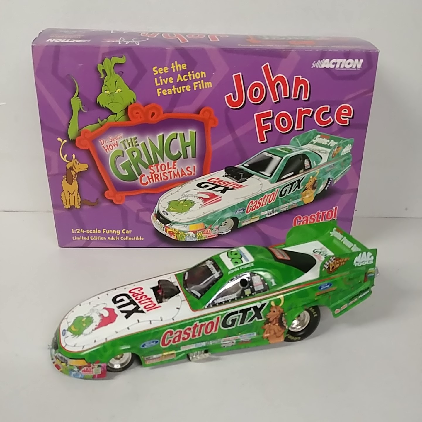 2000 John Force 1/24th Castrol GTX "The Grinch" Mustang funny car