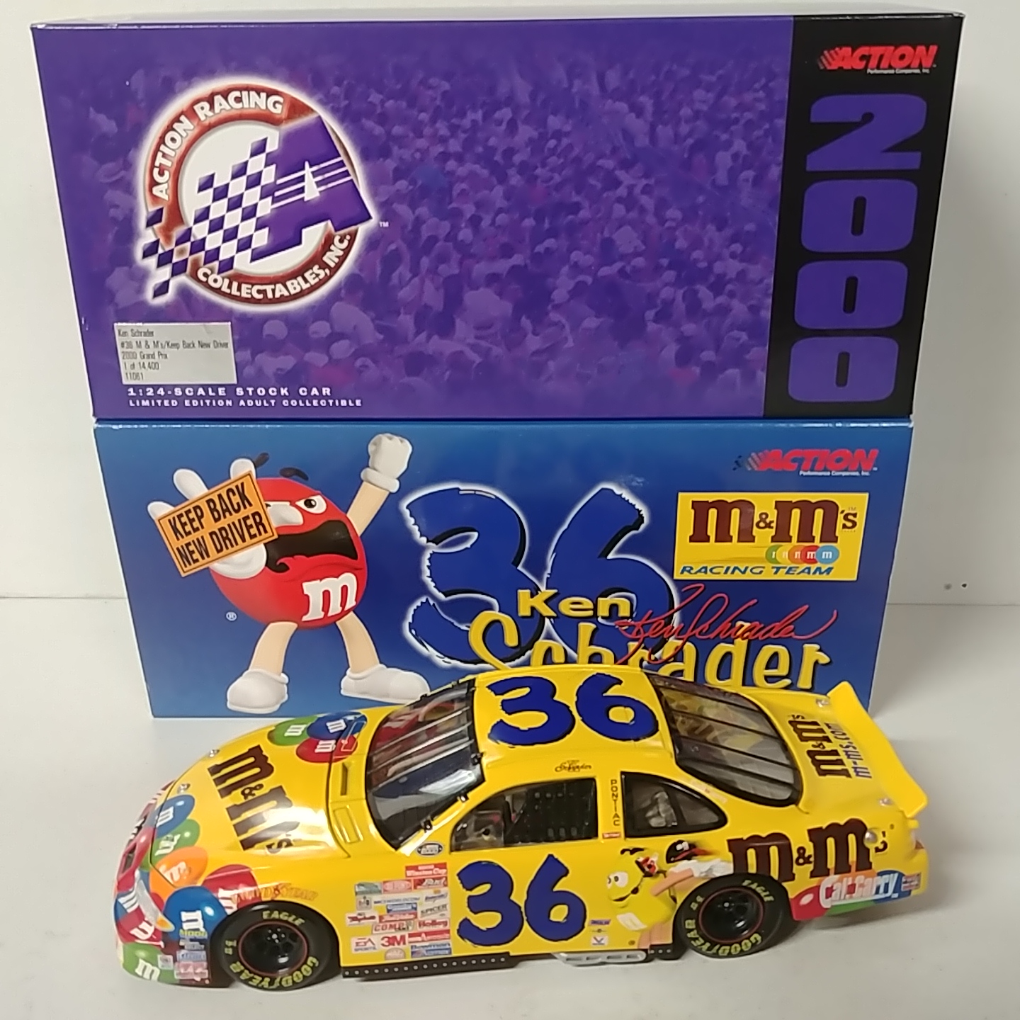 2000 Ken Schrader 1/24th M&M's "Keep Back, New Driver" c/w car