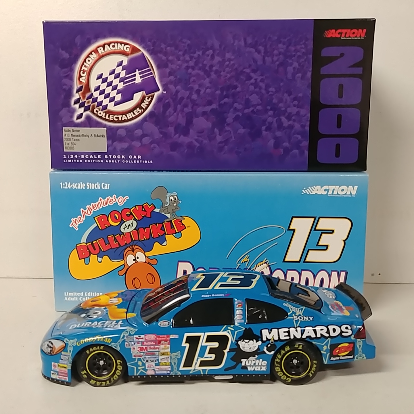 2000 Robby Gordon 1/24th Menards "Rocky & Bullwinkle" b/w bank