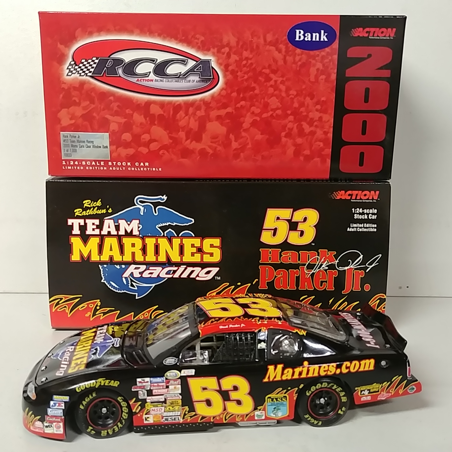 2000 Hank Parker Jr 1/24 Team Marines "Busch Series" RCCA c/w bank car