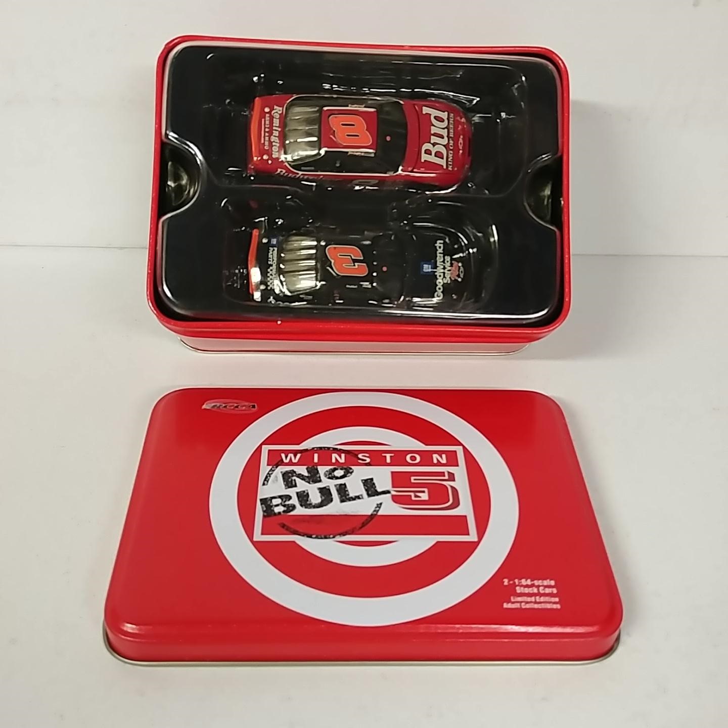 2000 Dale Sr and Dale Jr Earnhardt 1/64th "Winston No Bull" two hood open car tin set