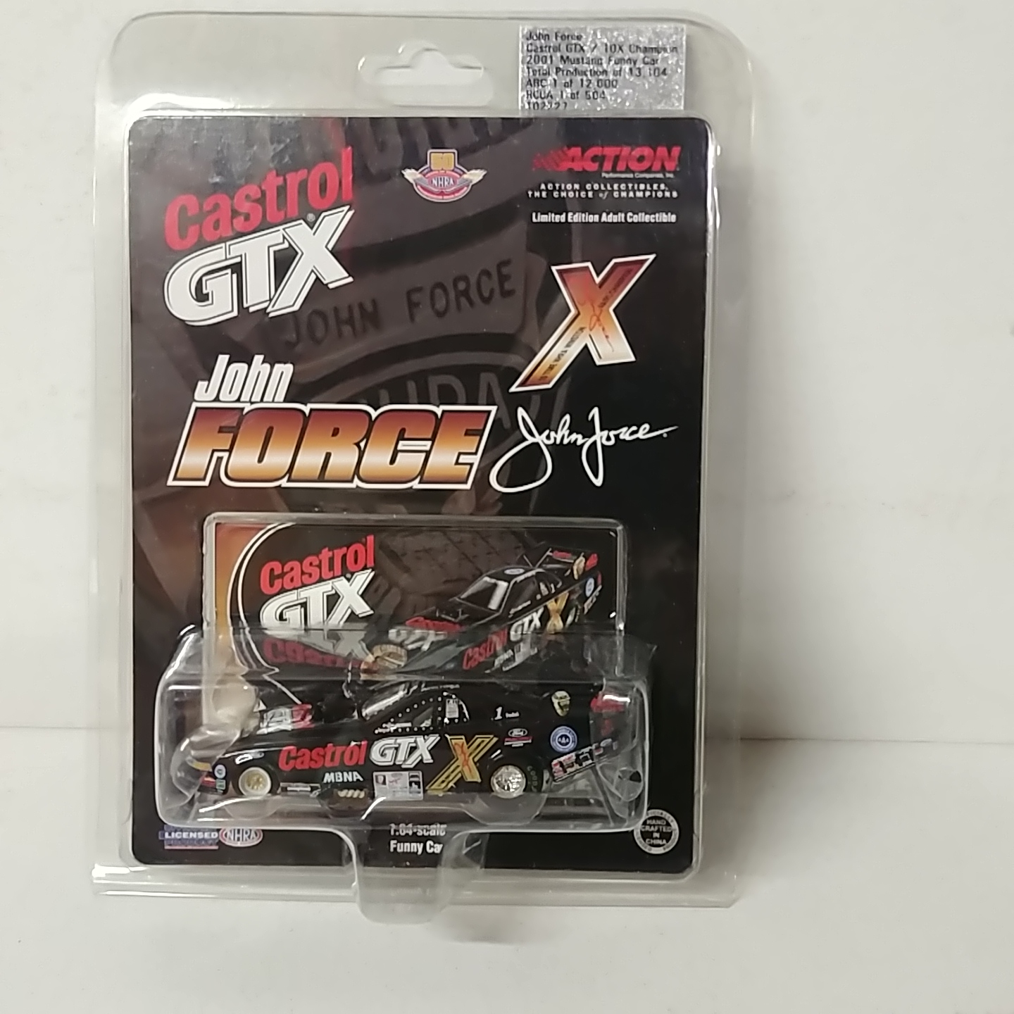 2001 John Force 1/64th Castrol GTX "10 Time Champion" funny car