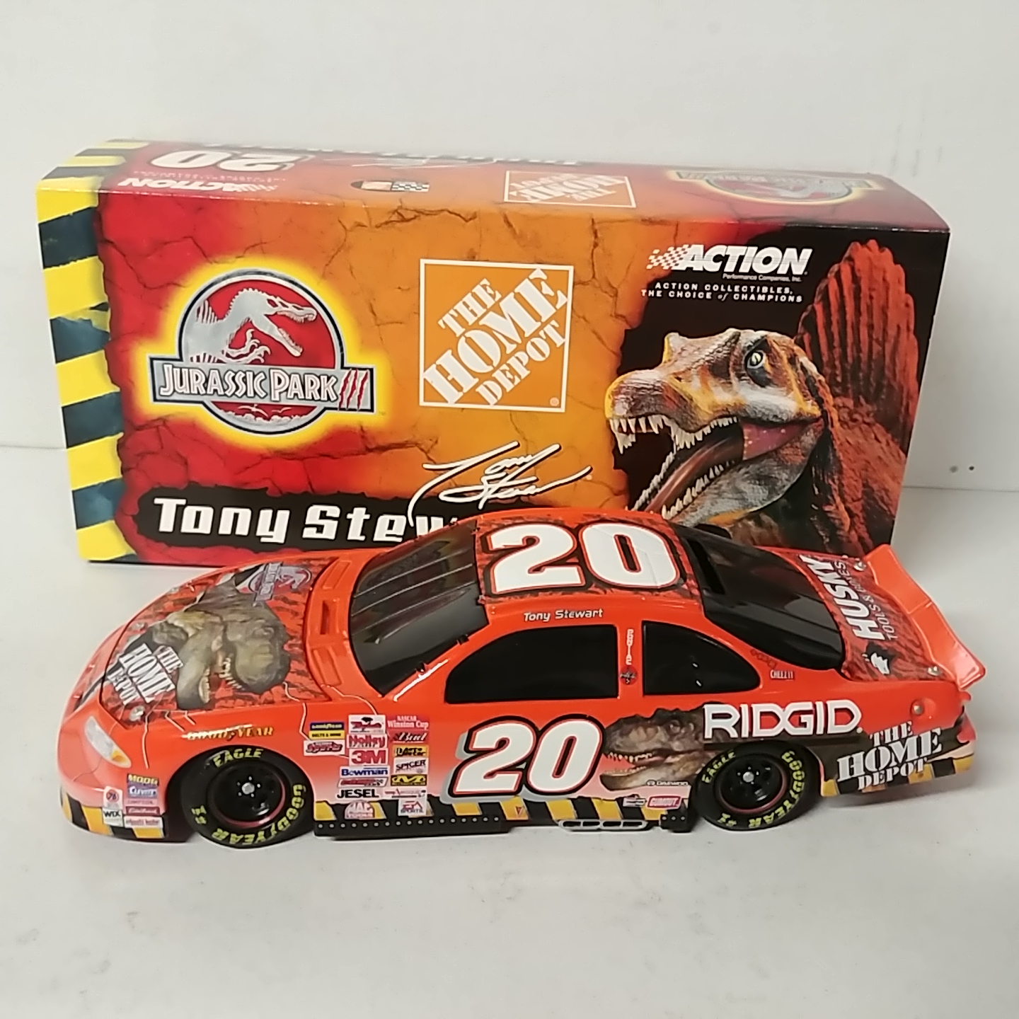 2001 Tony Stewart 1/24th Home Depot "Jurassic Park" Grand Prix b/w bank