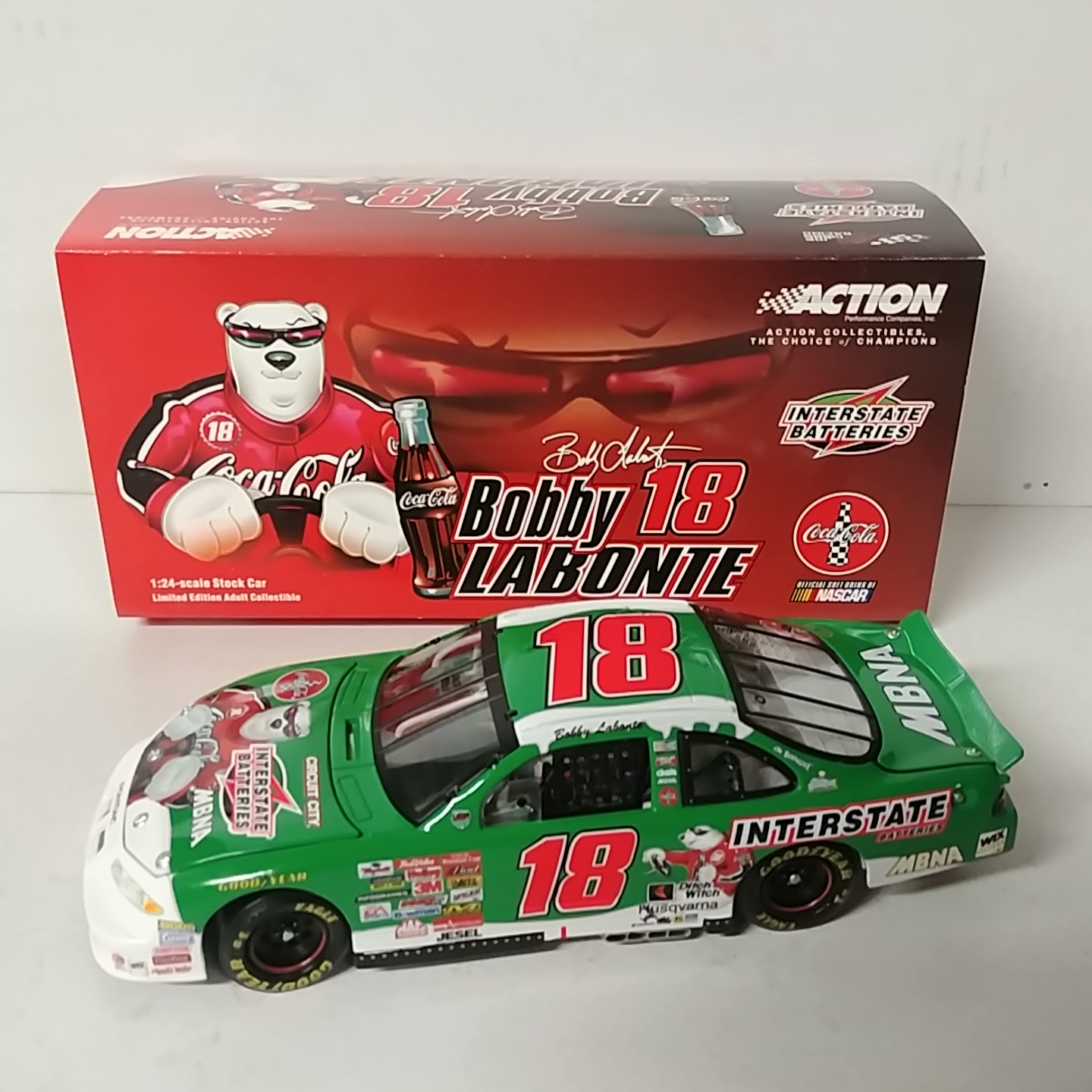 2001 Bobby Labonte 1/24th Interstate Batteries "Coke Polar Bears" c/w car