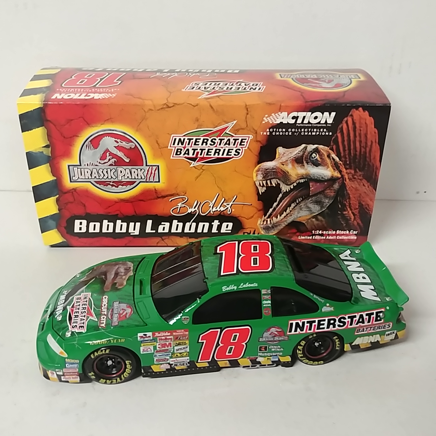 2001 Bobby Labonte 1/24th Interstate Batteries  "Jurassic Park" b/w bank