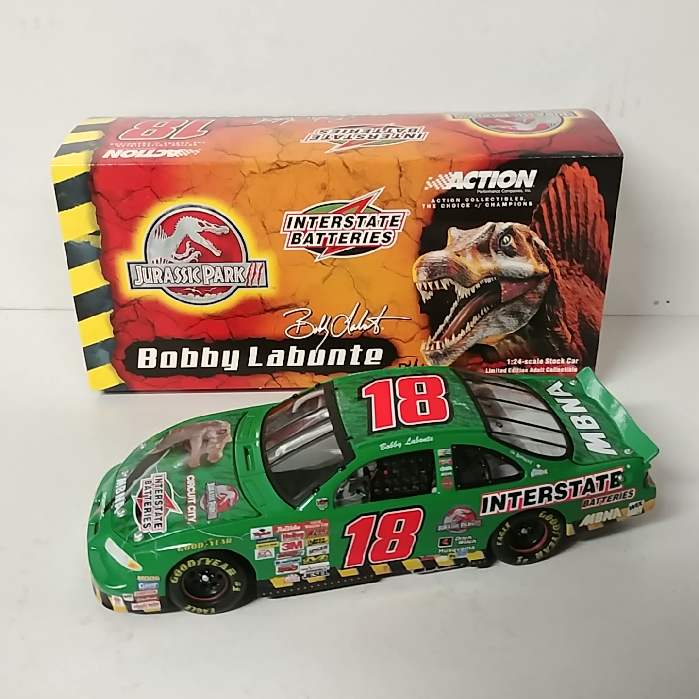 2001 Bobby Labonte 1/24th Interstate Batteries "Jurassic Park" c/w car