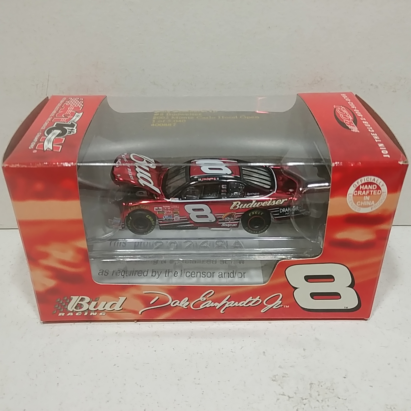 2002 Dale Earnhardt Jr 1/64th Budweiser RCCA color chrome hood open Monte Carlo