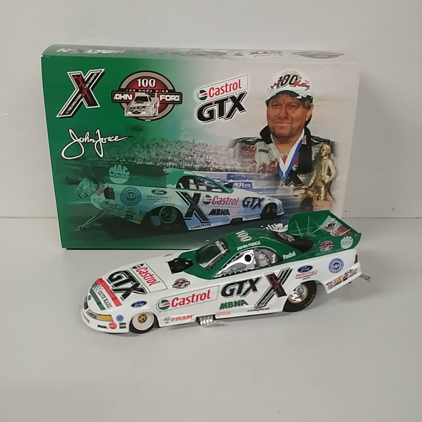 2002 John Force 1/24th Castrol GTX "100 Wins" Mustang funny car