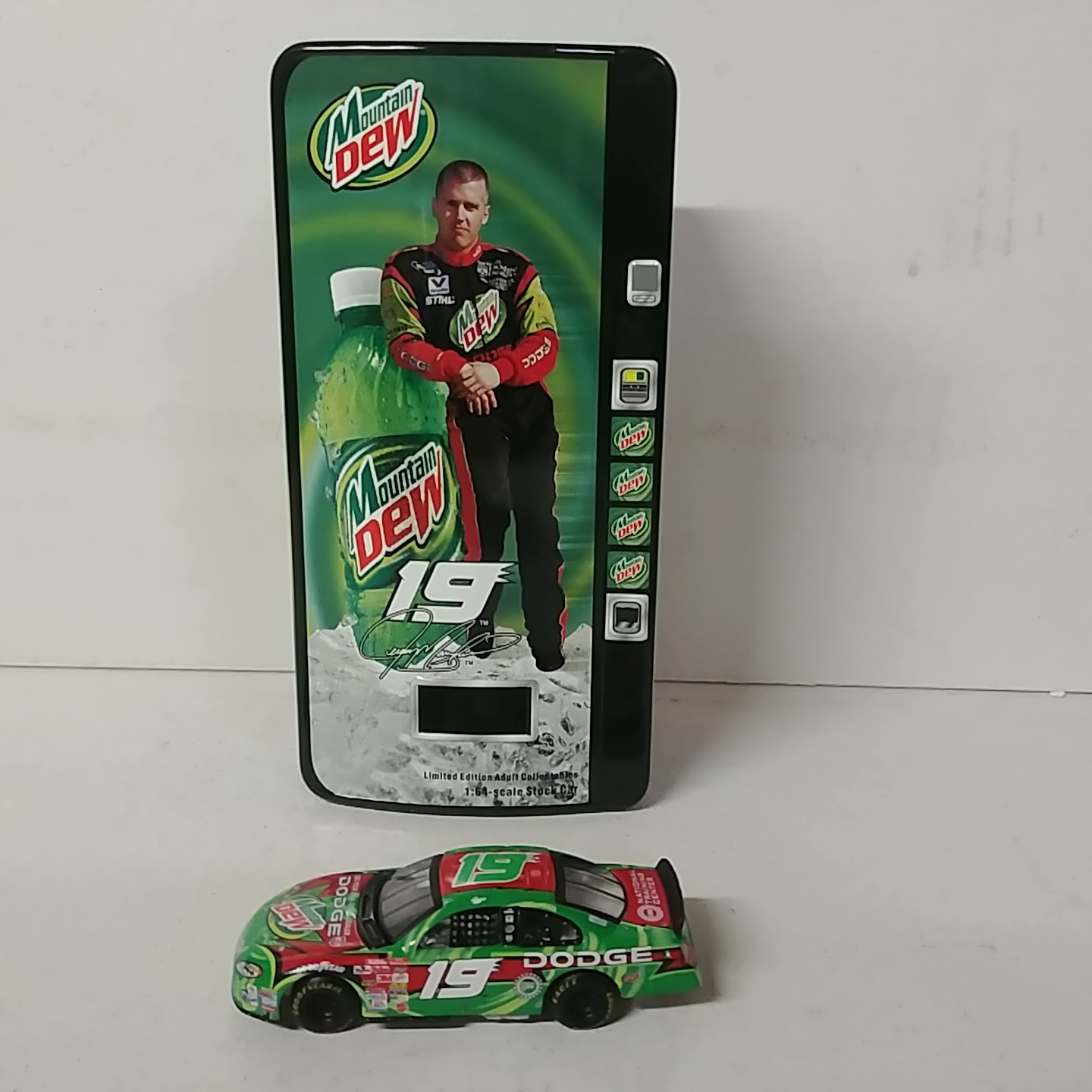 2002 Jeremy Mayfield 1/64th Mountain Dew Intrepid in vending machine tin