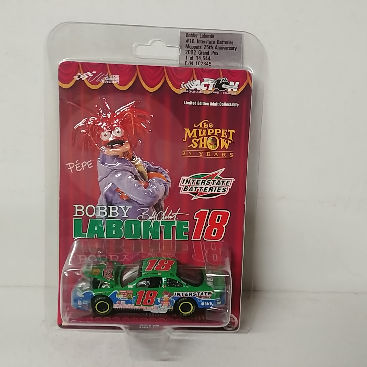 2002 Bobby Labonte 1/64th Interstate Batteries  "Muppets Pepe" Pontiac Grand Prix