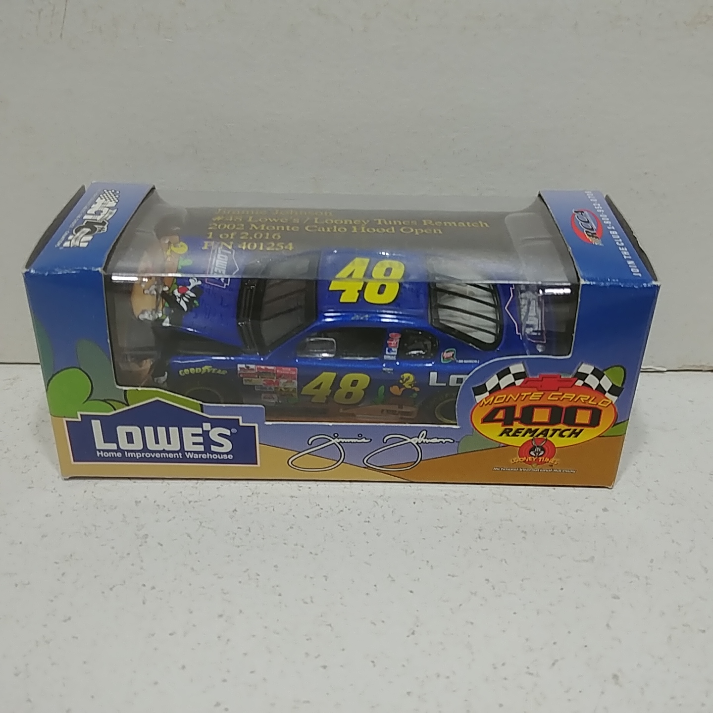 2002 Jimmie Johnson 1/64th Lowe's "Looney Tunes Sylvester and Tweety" RCCA hood open Monte Carlo