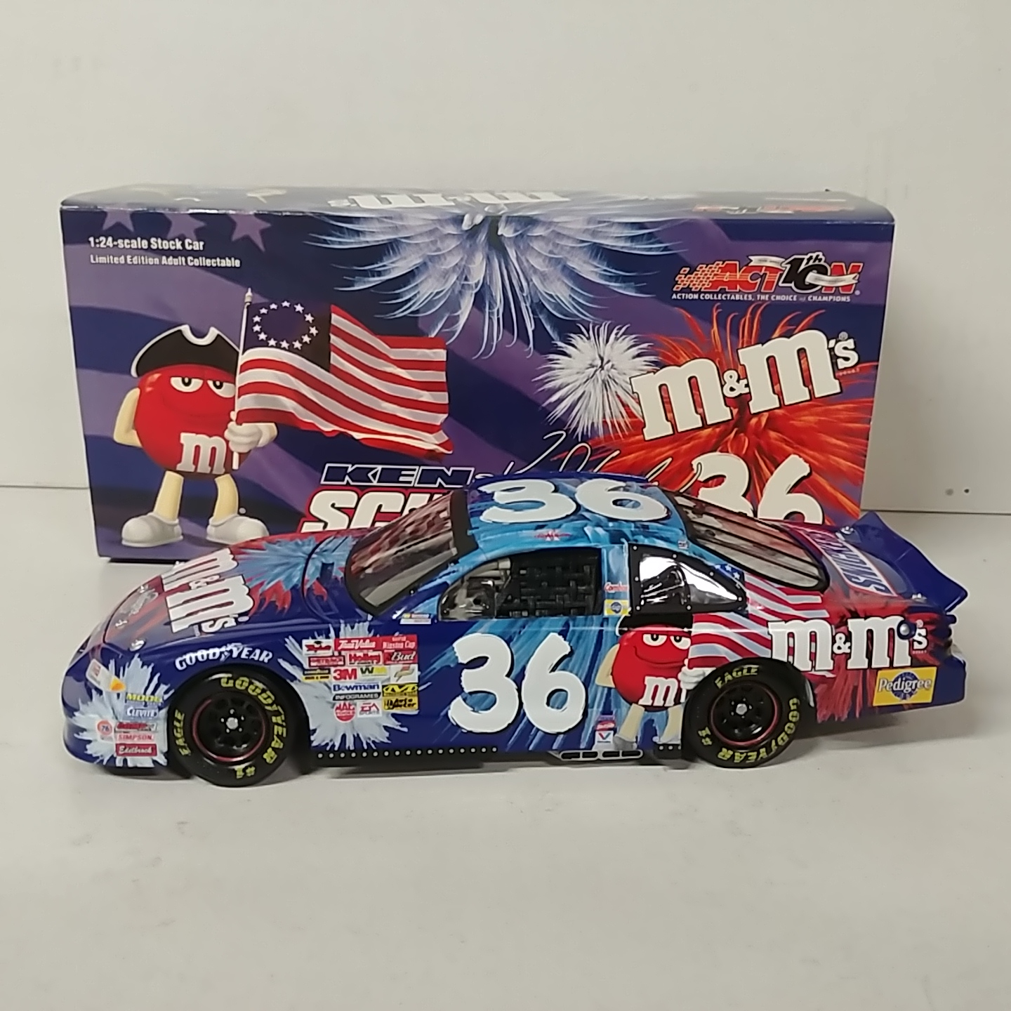 2002 Ken Schrader 1/24th M&M's  "Fourth of July" c/w car