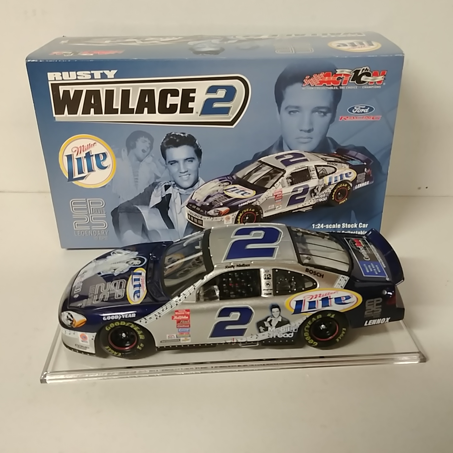 2002 Rusty Wallace 1/24th Miller Lite "Elvis" c/w car on base