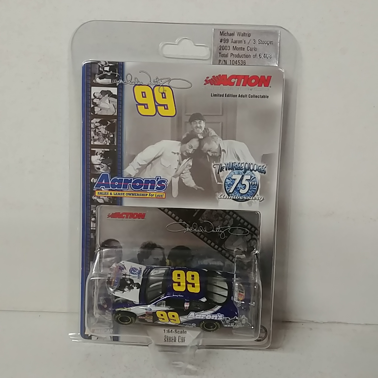 2003 Michael Waltrip 1/64th Aarons "The Three Stooges""Busch Series" ARC hood open Monte Carlo