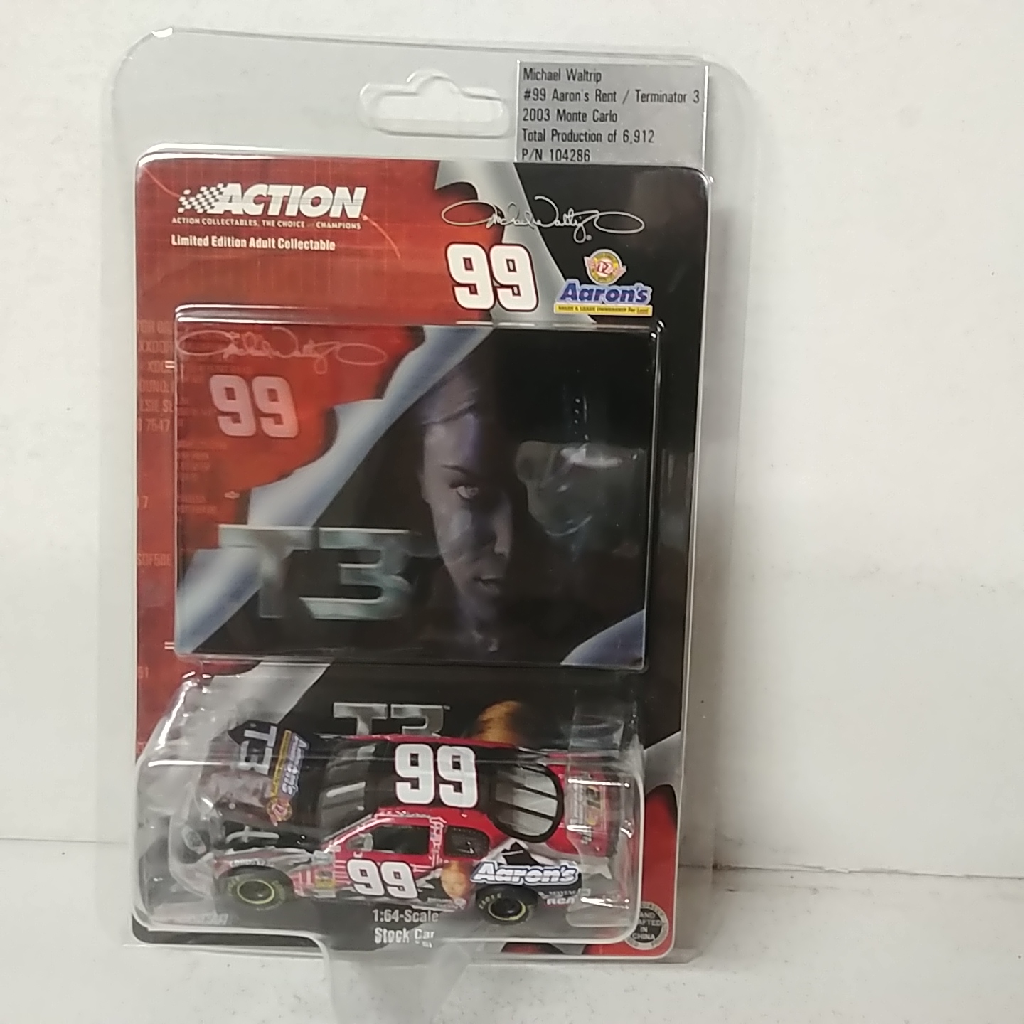 2003 Michael Waltrip 1/64th Aarons "Terminator 3""Busch Series" ARC hood open Monte Carlo