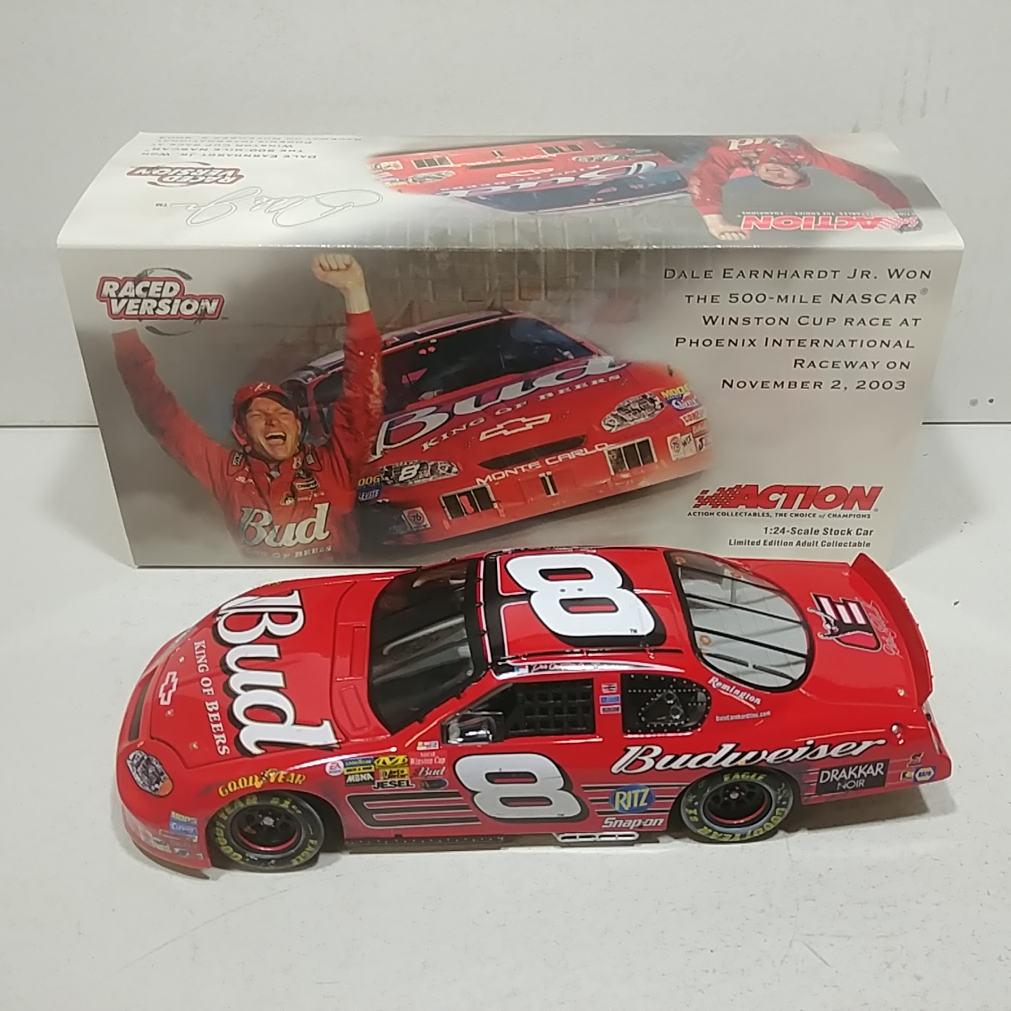 2003 Dale Earnhardt Jr 1/24th Budweiser "Phoenix Win Raced Version" RCCA Club Car Monte Carlo