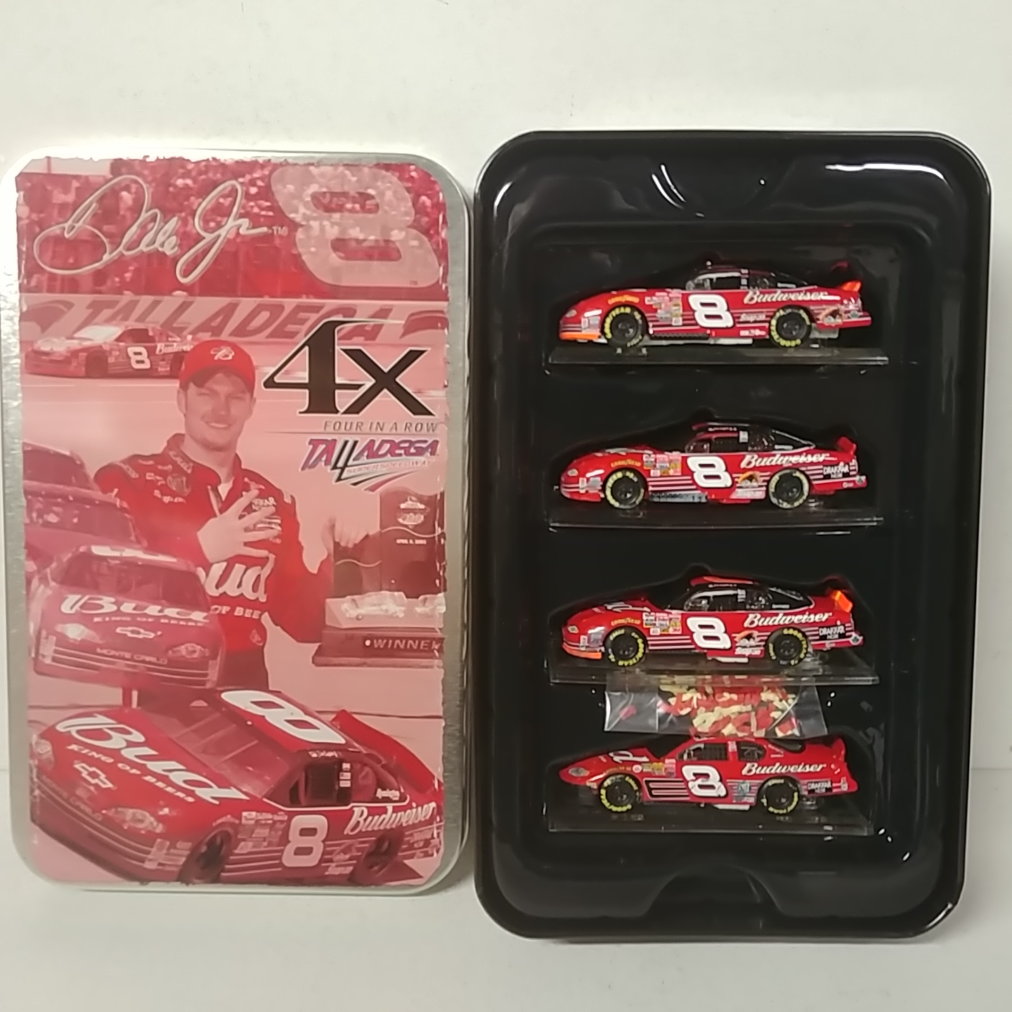 2003 Dale Earnhardt Jr 1/64th Budweiser "Talladega Wins" 4 car tin set