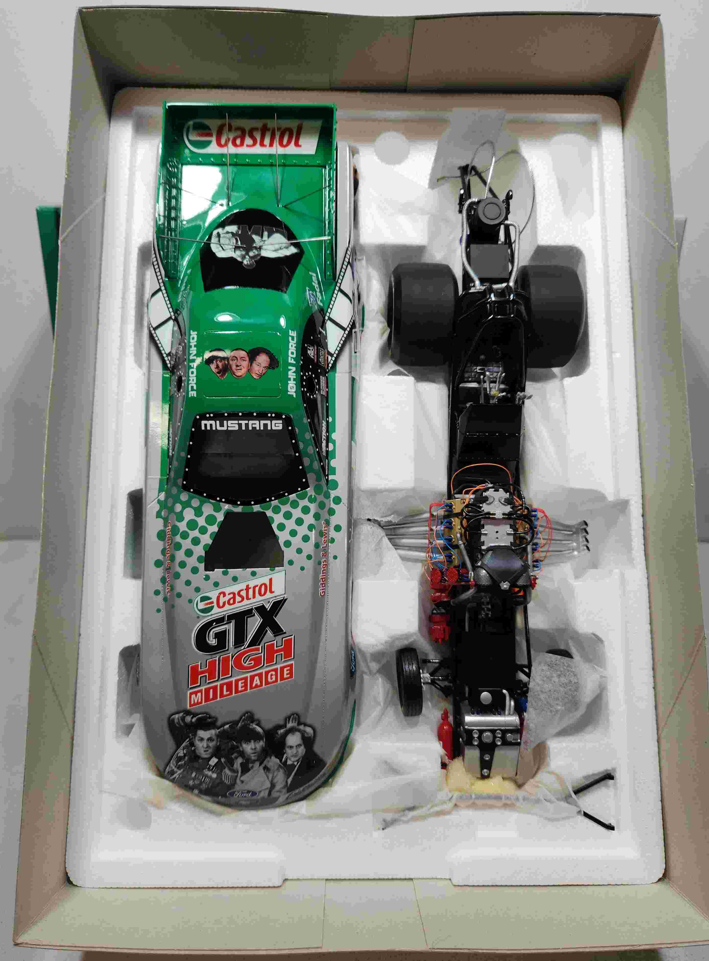 2003 John Force 1/16th Castrol GTX "The Three Stooges" Mustang funny car