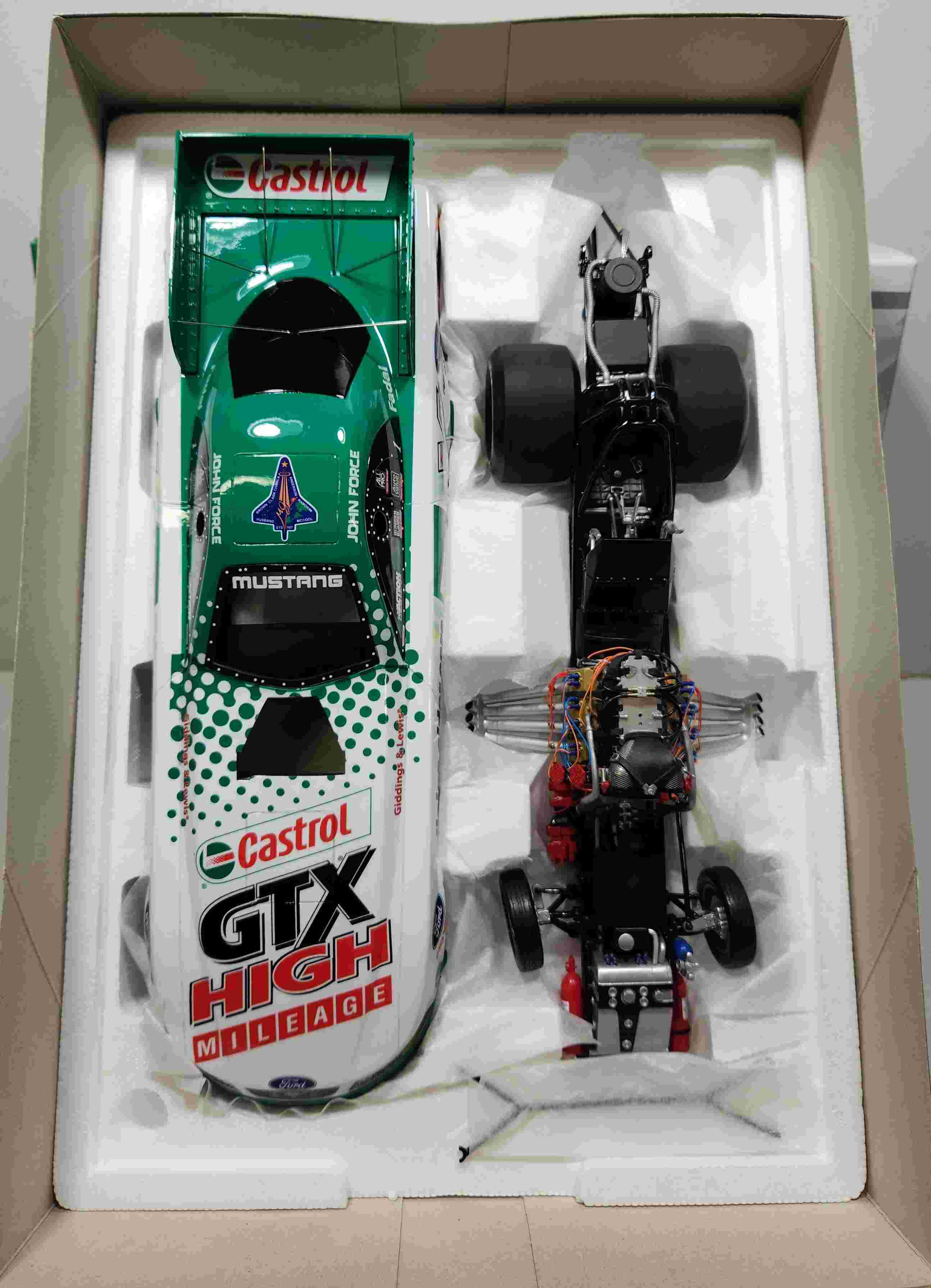 2003 John Force 1/16th Castrol GTX "Space Shuttle" Mustang funny car