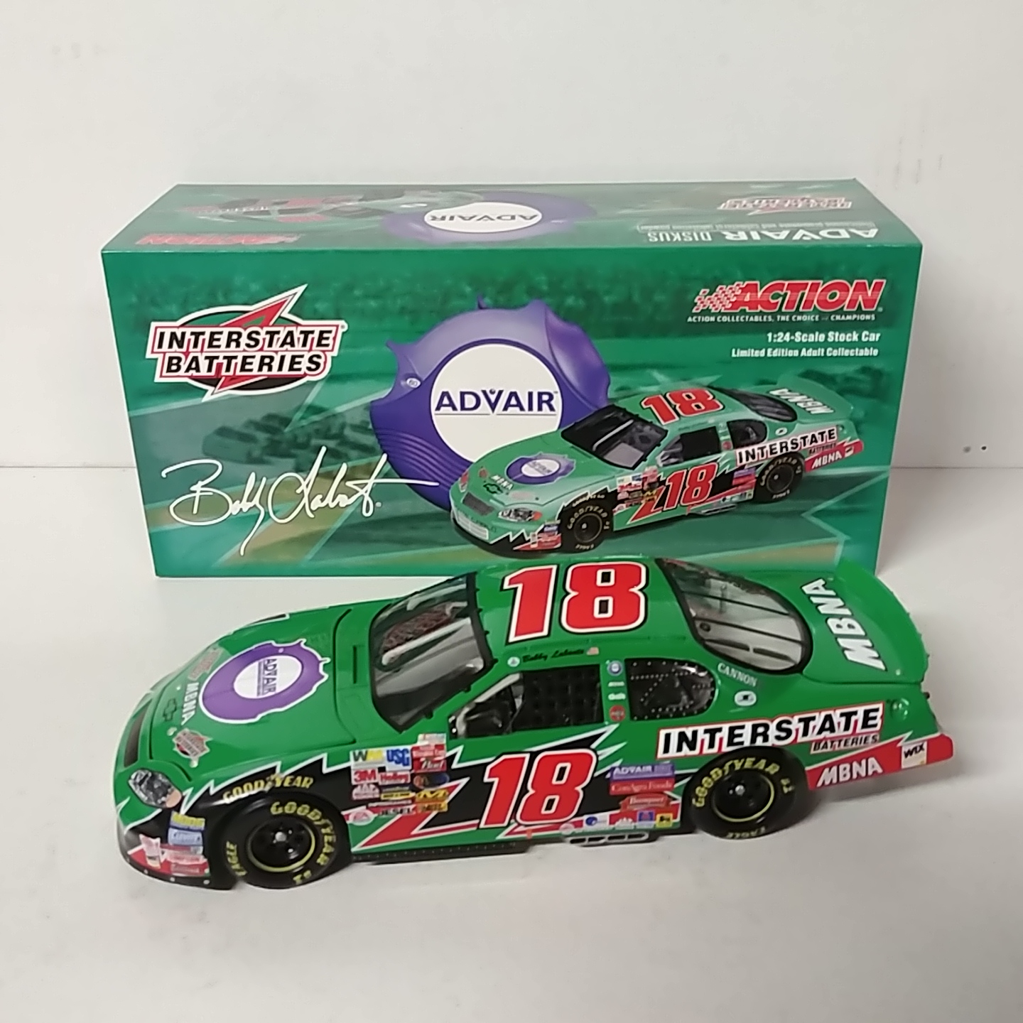 2003 Bobby Labonte 1/24th Interstate Batteries "Advair" "Green" c/w car