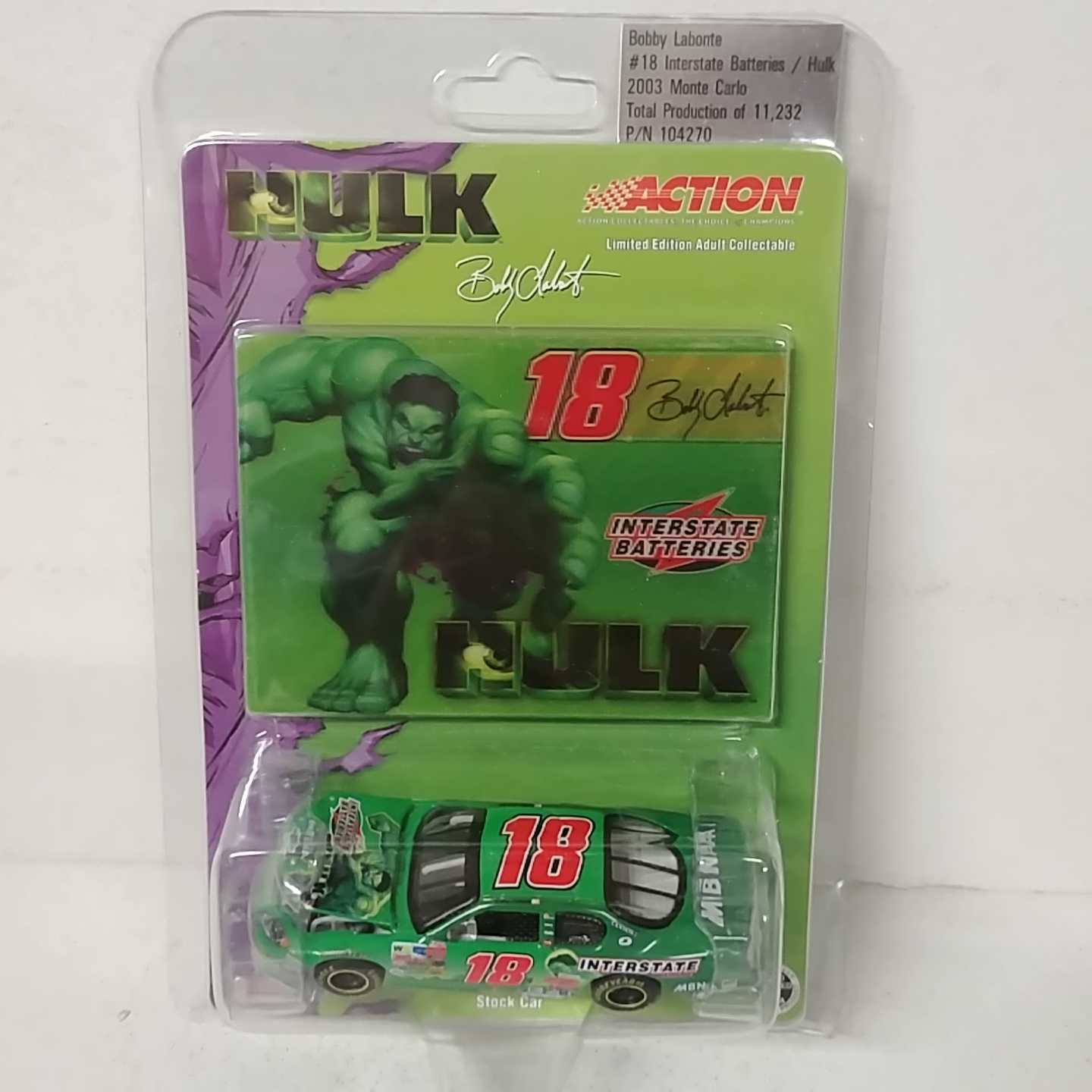 2003 Bobby Labonte 1/64th Interstate Batteries "The Hulk" ARC hood open Monte Carlo