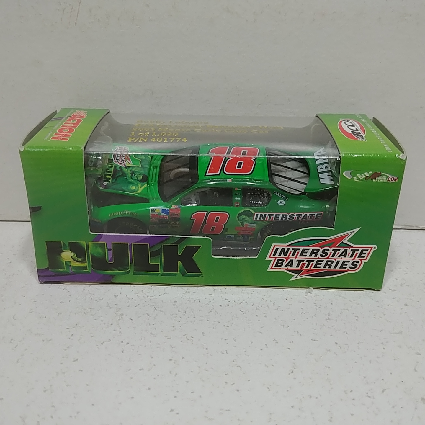 2003 Bobby Labonte 1/64th Interstate Batteries "Hulk" RCCA hood open Monte Carlo