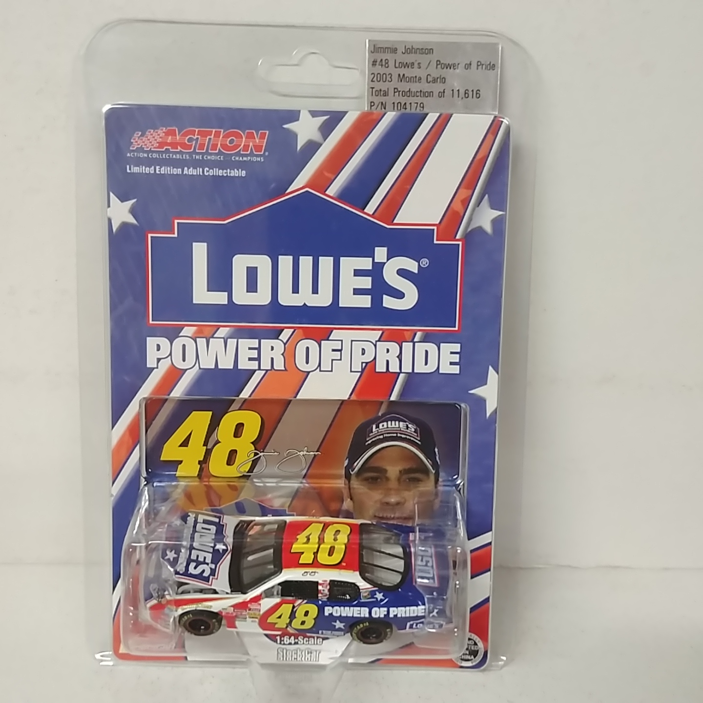 2003 Jimmie Johnson 1/64th Lowe's "Power of Pride" ARC hood open Monte Carlo